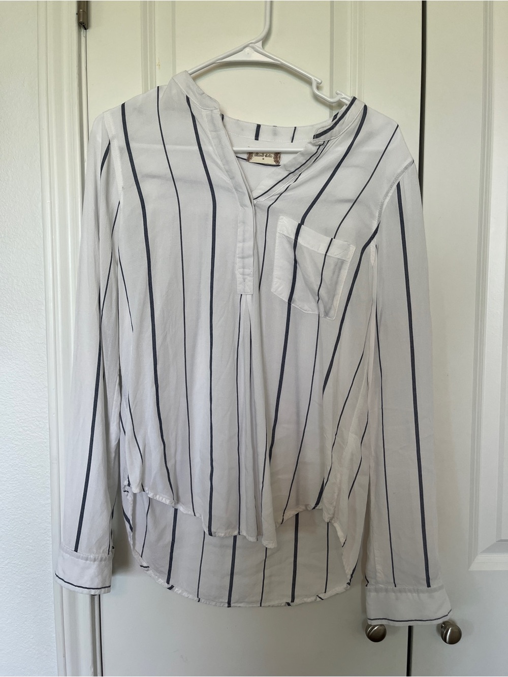 Altar'd State White Blouse with Navy Stripes